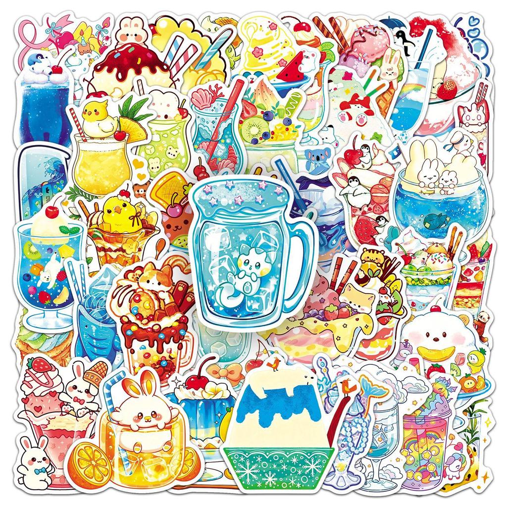 50 Adorable Summer Ice Cream & Fruit Juice Waterproof Stickers for Milk Tea Cups