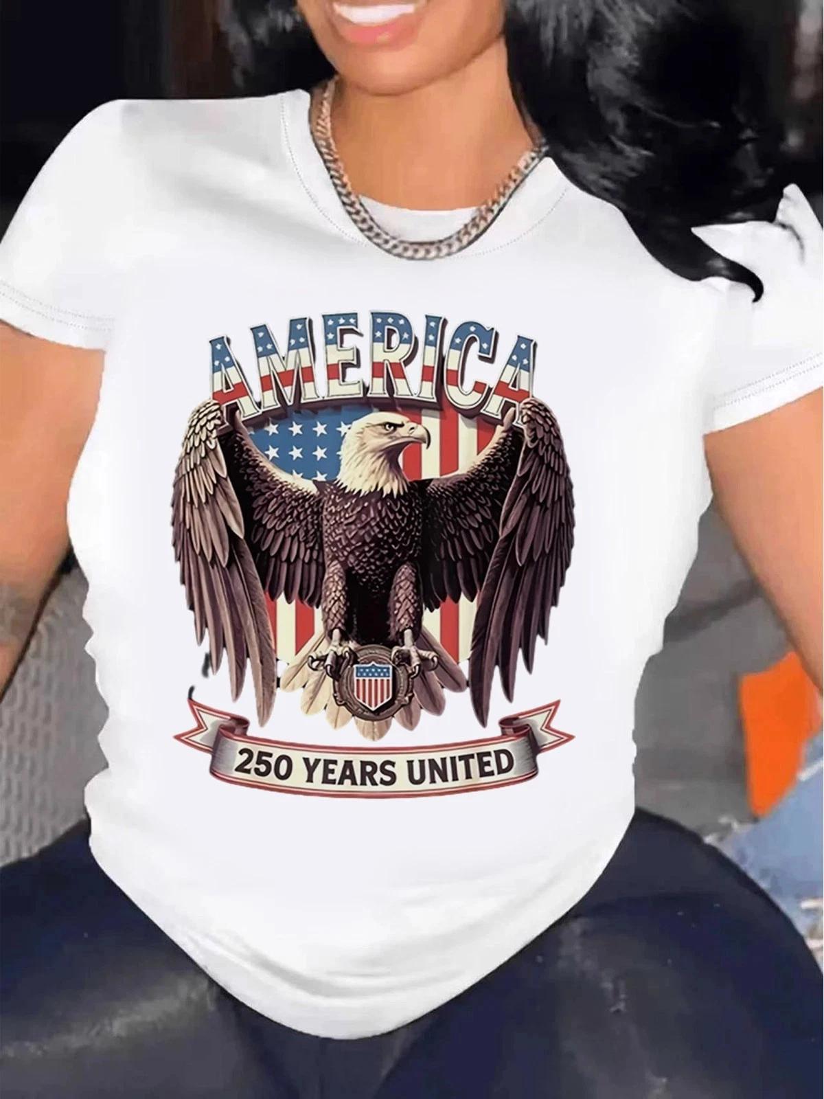 Women s USA 250th Anniversary Bald Eagle Flag Patriotic Graphic T- Shirt 3XL