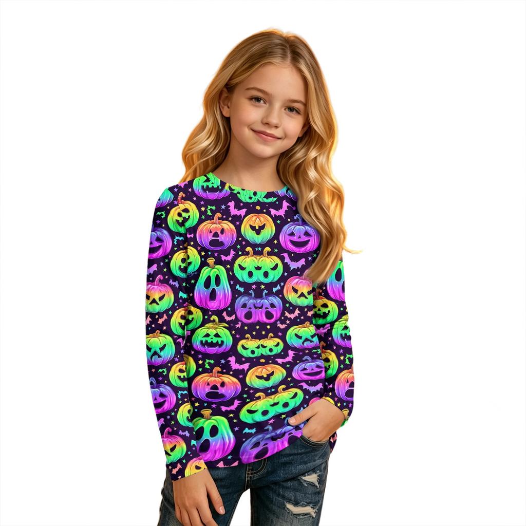 Children's Halloween Print Long Sleeve Neck T-Shirt for Boys Girls