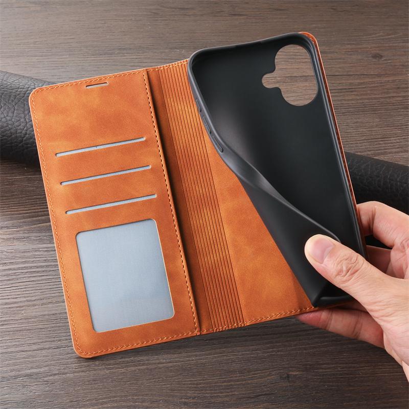 EUCAGR Retro Magnetic Flip PU Leather Case for iPhone 17 Air 17 Pro Max 16E 15 16Pro Max 16 Plus Wallet Card Cover Phone Coque