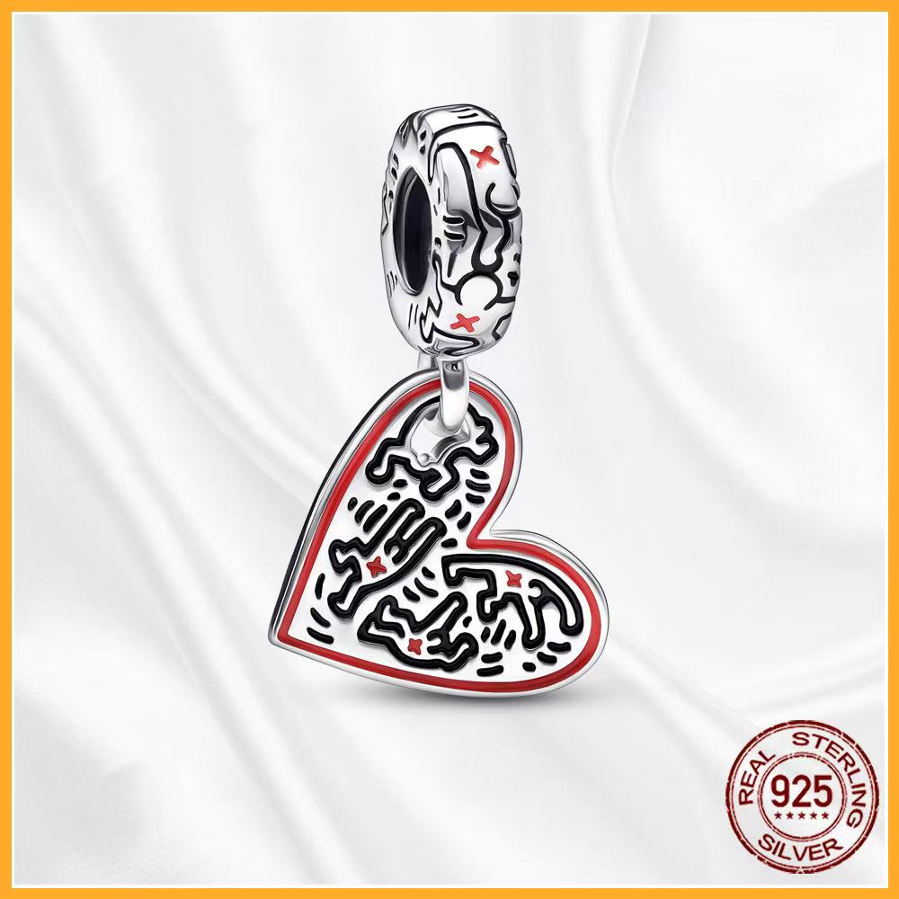 Authentic Copper Heart Art Charm Fit Original Bracelets Necklaces Beads Diy Jewelry Gifts Women