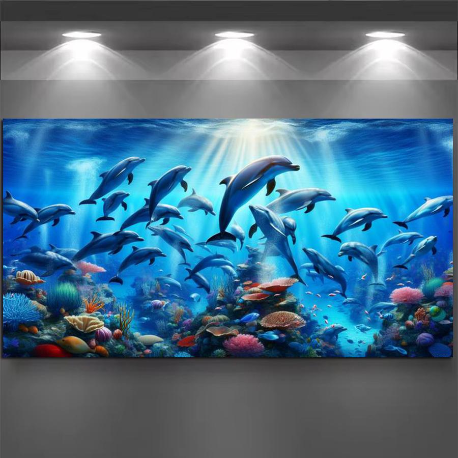 

Dolphin Underwater Scenery Large Size Diamond Painting Diy Full Square Round Drill Rhinestone Embroidery Marine Animals Mosaic Cross Stitch Kits Round drill 30x60cm