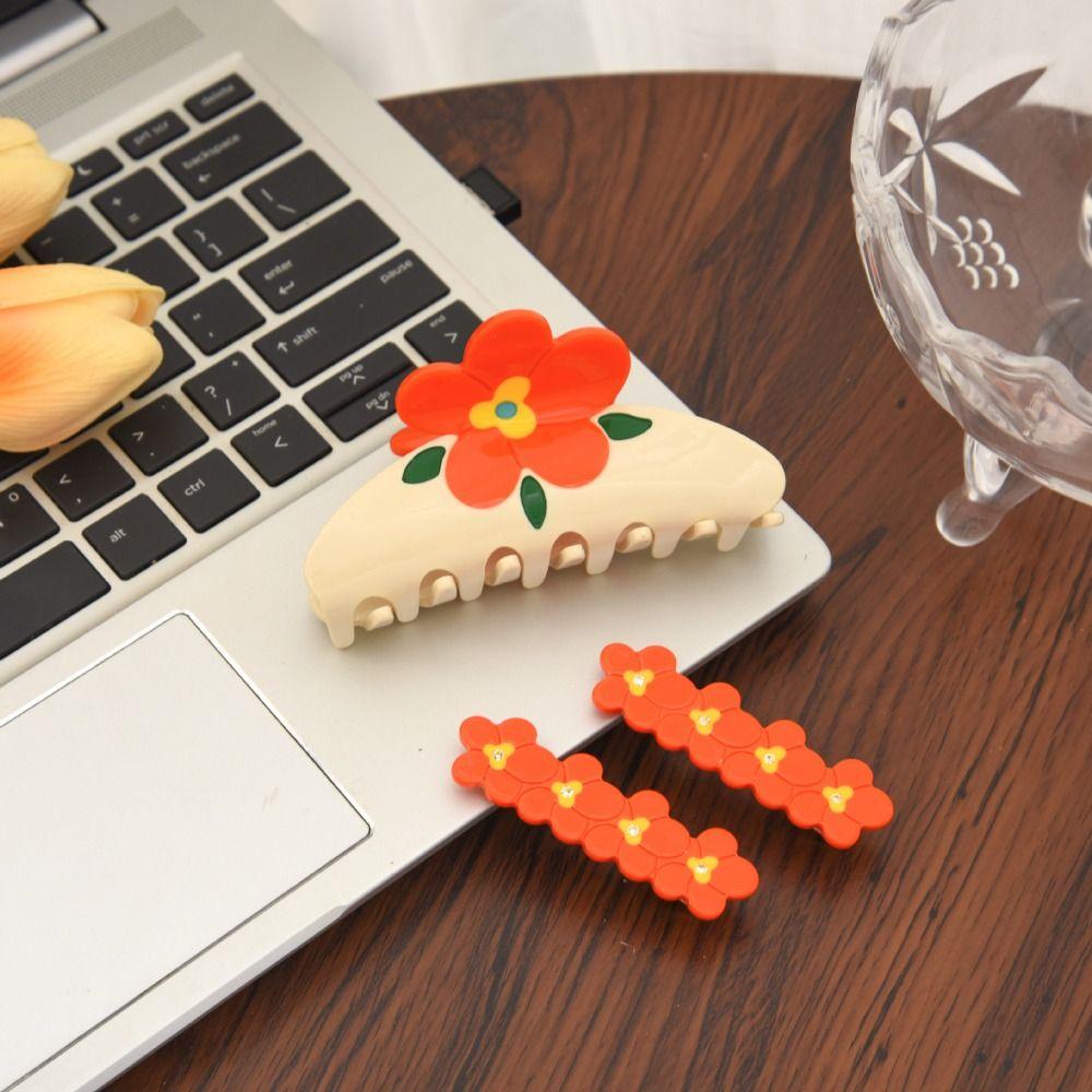 Colorful Acetic Acid Shark Clip Rhinestone Back Head Hair Grab Flower Acetate Hair Claw Girls