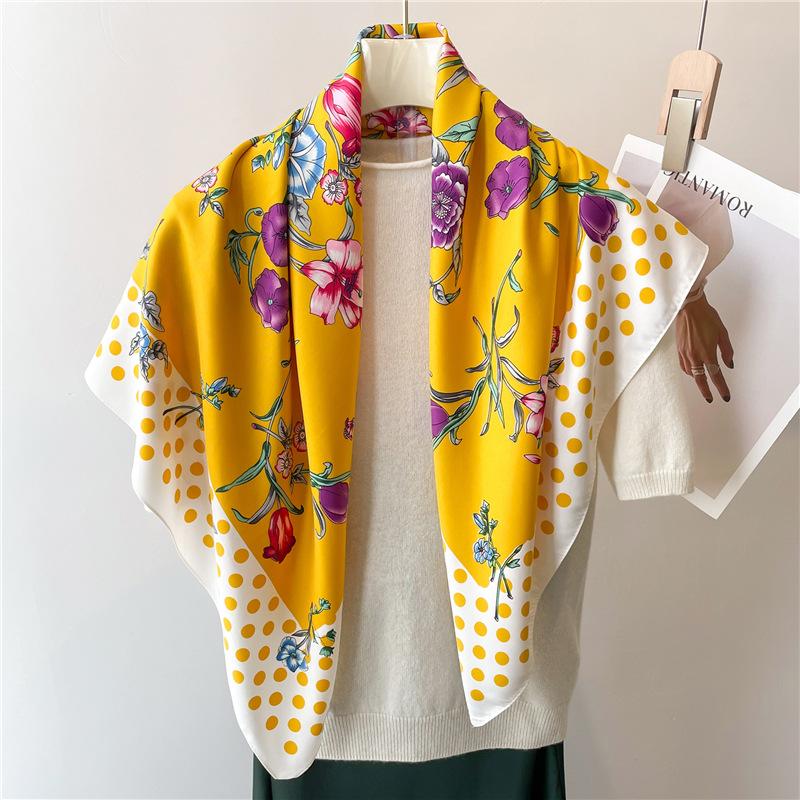 90Cm Design Luxury Twill Silk Women Scarf Sunscreen Foulard Shawl Hijab Female Hair Hijabs Wraps Neckerchief Bandanda Echarpe
