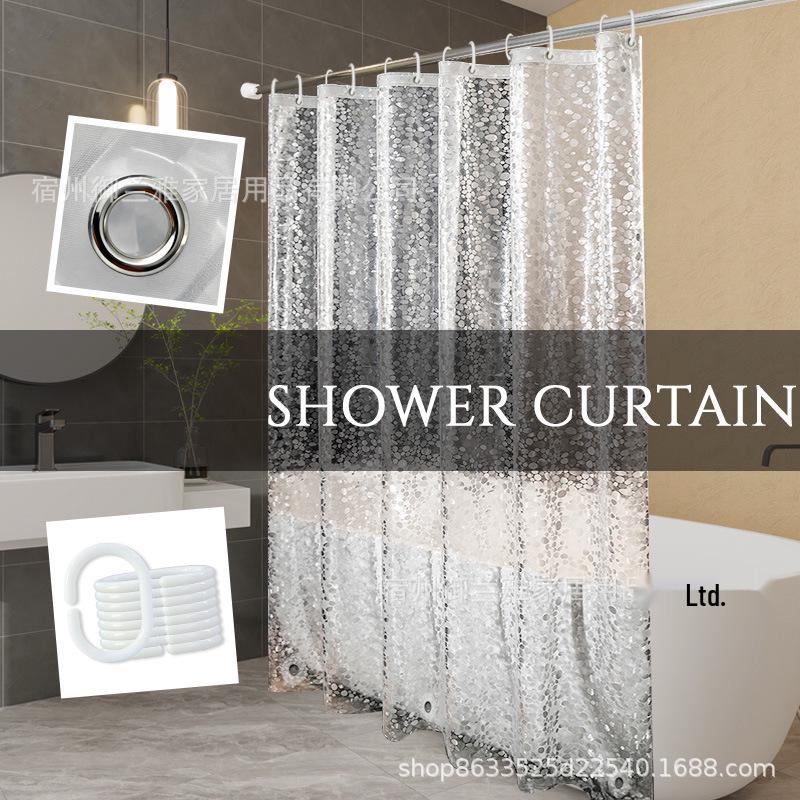 Waterproof Mildew-Resistant PEVA Shower Curtain with No-Drill Telescopic Rod for Bathroom Partition