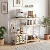Kitchen Shelf with Wood and Metal Shelves with 5 Hooks, Space-Saving, 90x39x83.5 cm, Oak