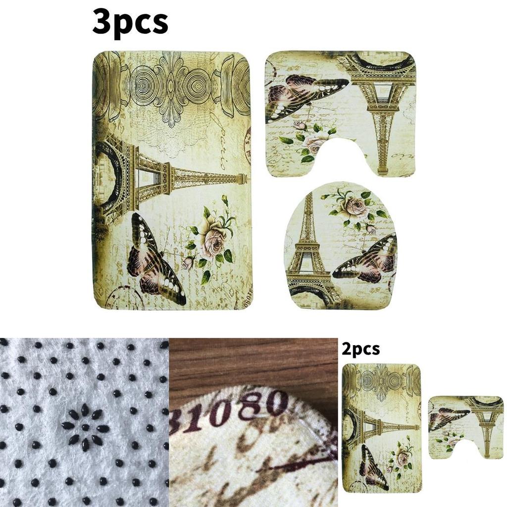 Schmetterlingsmuster Badezimmerteppich Dreiteiliges Set Polyester Rutschfest Wasserabsorbierende Matte