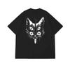 Gothic-T-Shirt aus reiner amerikanischer Baumwolle, dunkles, psychedelisches Katzenmotiv, Kurzarm, für Damen und Herren, trendige Marke, lockere Passform
