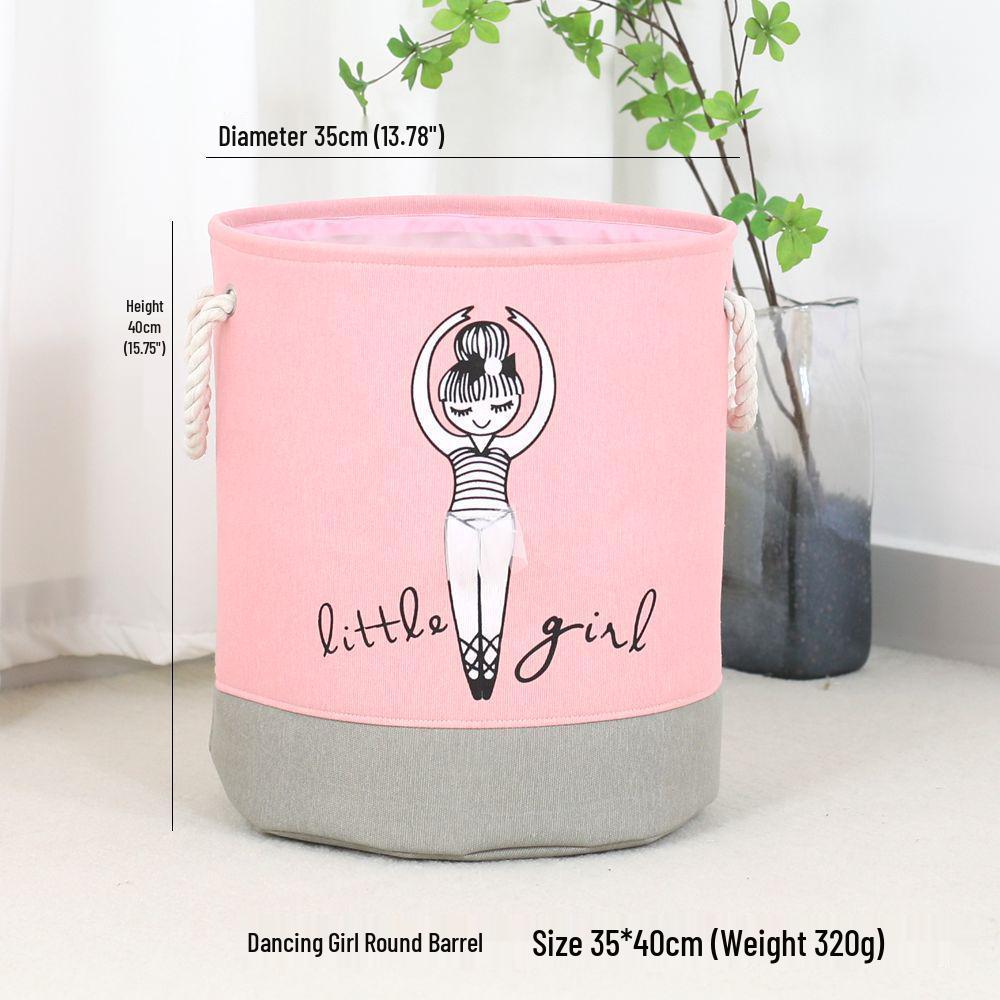 Cartoon Fabric Toy Storage Basket with Embroidery - Clothes Organizer & Laundry Hamper