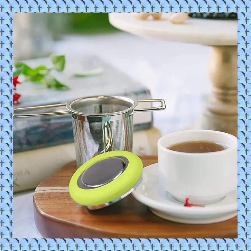2X Tea Infuser Stainless Steel Tea Strainer Folding Handle Tea Filter Extra Fine Mesh Strainer Brewing Basket (Green)