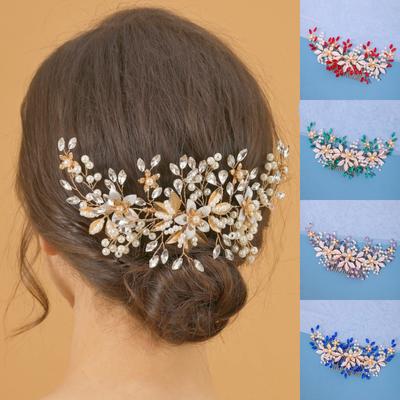 Crystal Pearl Hair Comb Hairpin For Women Rhinestone Flower Leaf Headband Tiara Bridal Wedding Hair Accessories Jewelry Comb Pin