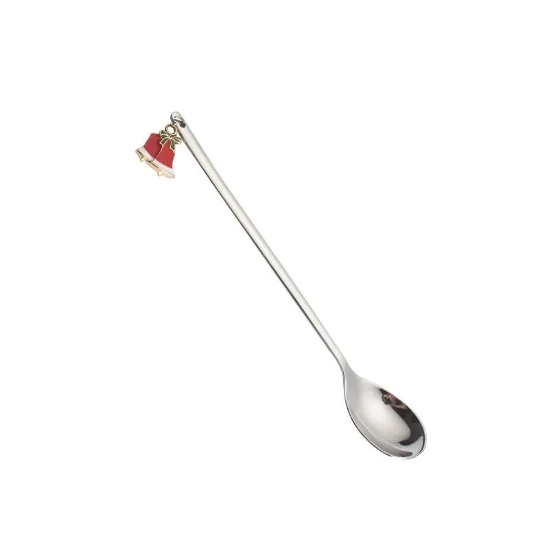 New Year  Stainless Steel Christmas Spoons Xmas Party Coffee Spoon with Christmas Pendant Christmas Decorations Noel Gift
