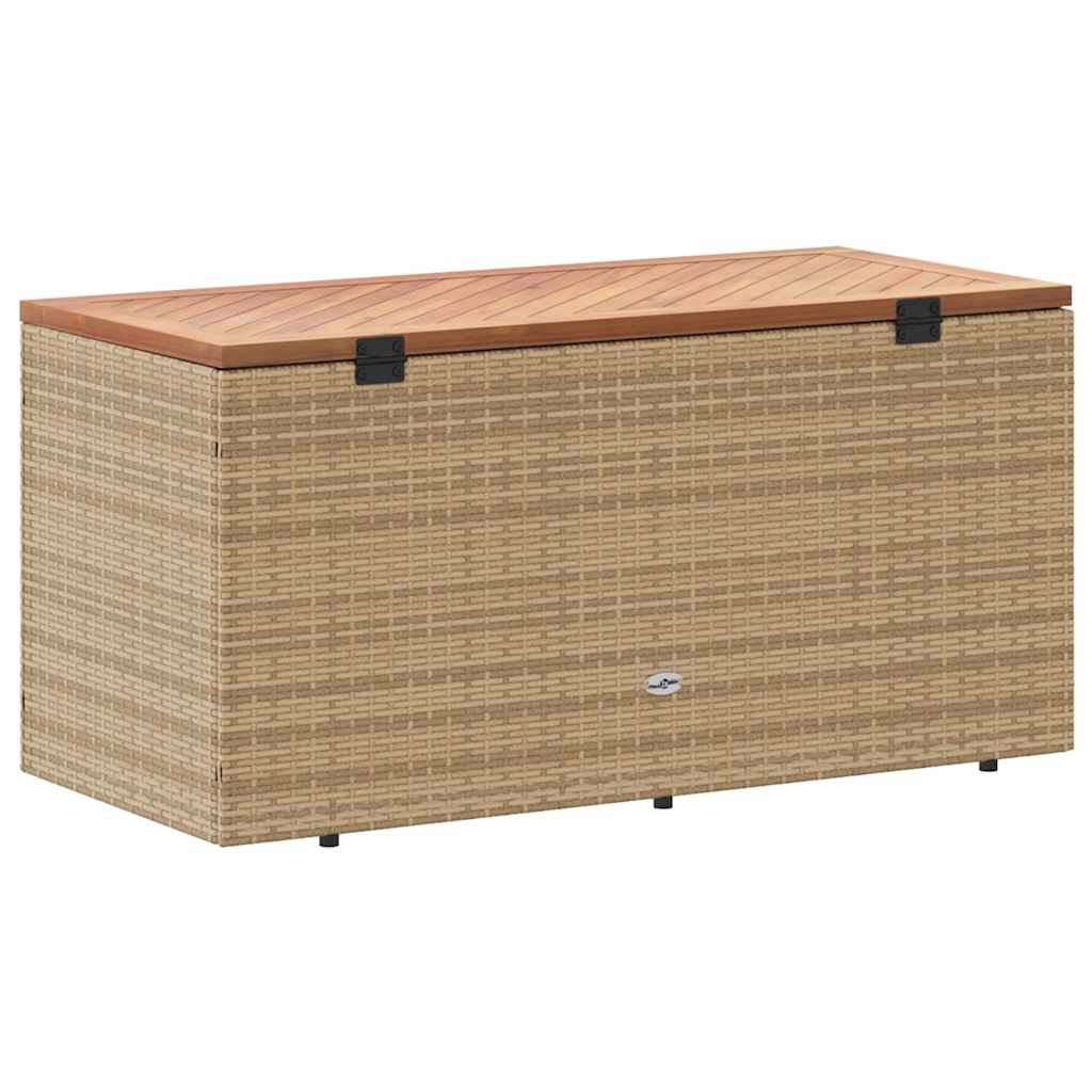 Garden Storage Box Beige 110x50x54 Cm Poly Rattan Acacia Wood