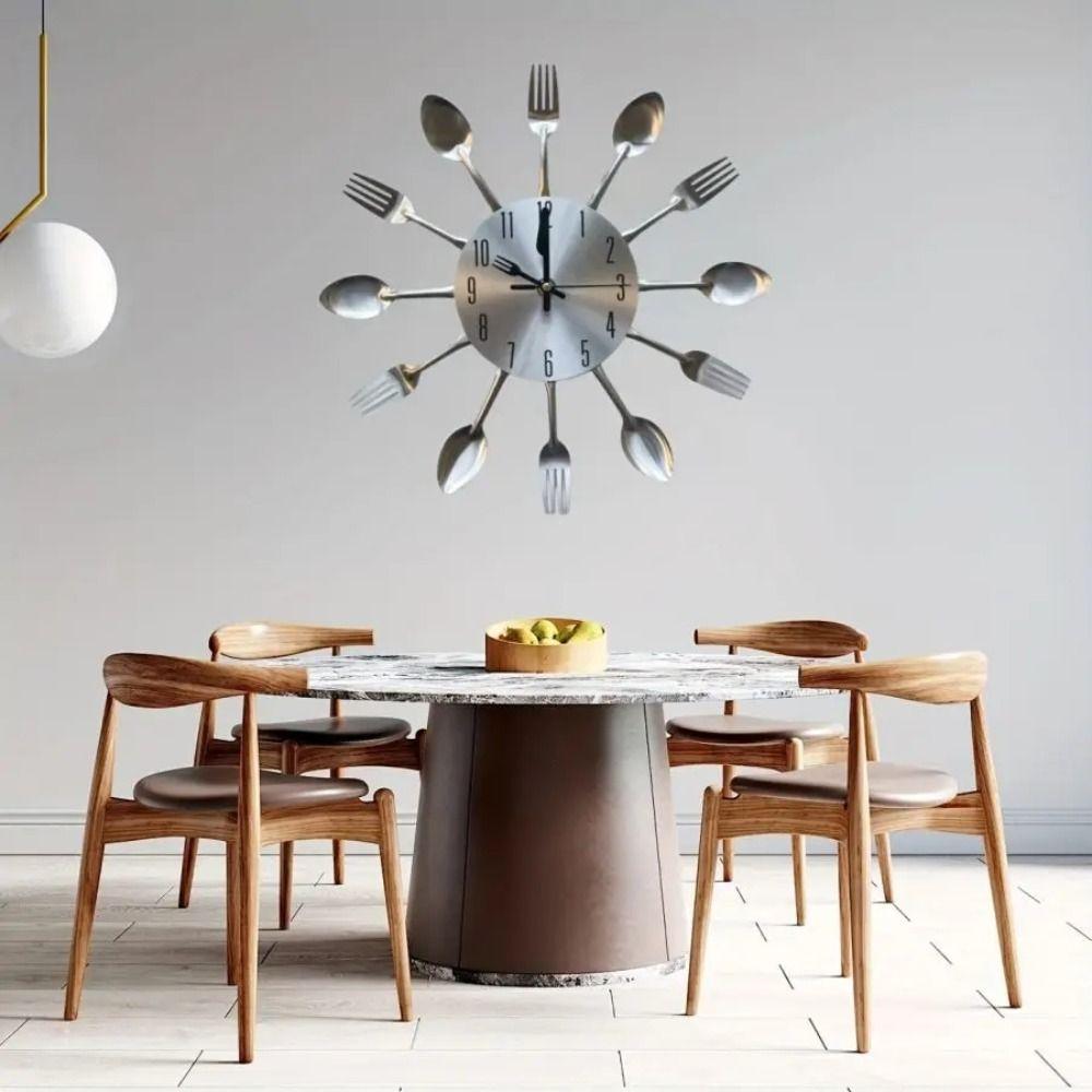 3D Cutlery Wall Clock Removable Decorative Horloge Household Decoration Metal Clock  Living Room