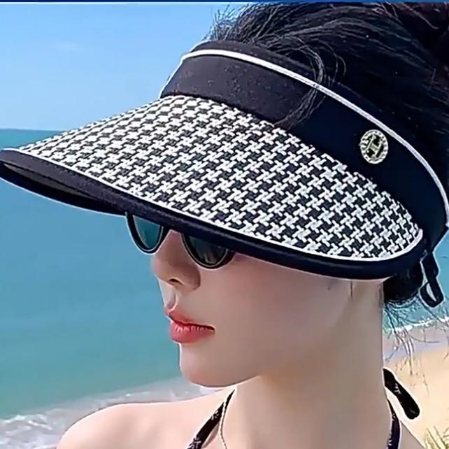 New Summer Thousand Bird Grid Straw Empty Top Hat Women's Face Covering Big Brim Sun Protection Ultraviolet Sunshade New Sun Hat