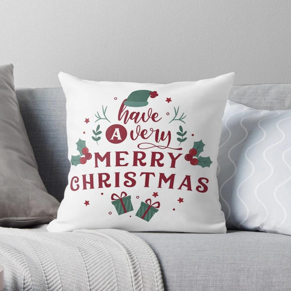 Merry Christmas Decoration Home Pillowcase Cushion Cover Autumn 45X45Cm Red 40X Living Room Sofa Bed Pillowcase