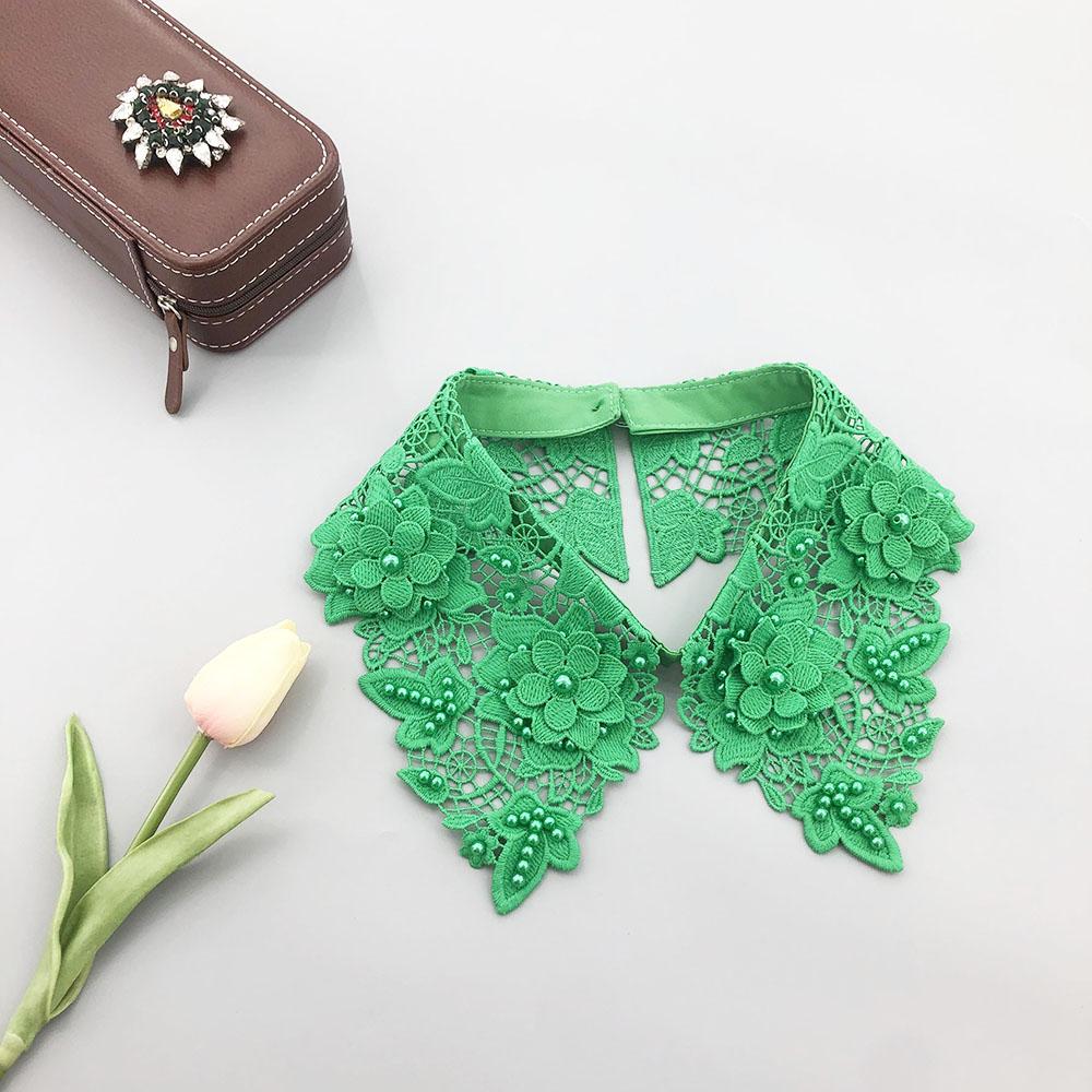 Fashion Multi-Color Hollow Out Lace Beaded Detachable Faux Collar Elegant Knitted Polyester Neck Accessory for Sweaters Shirt