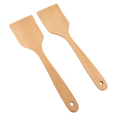 2PCS Wooden Spatula Cooking Turner Beech Wood Long Handle Wide Flat Frying Spatula for Kitchen Cookware