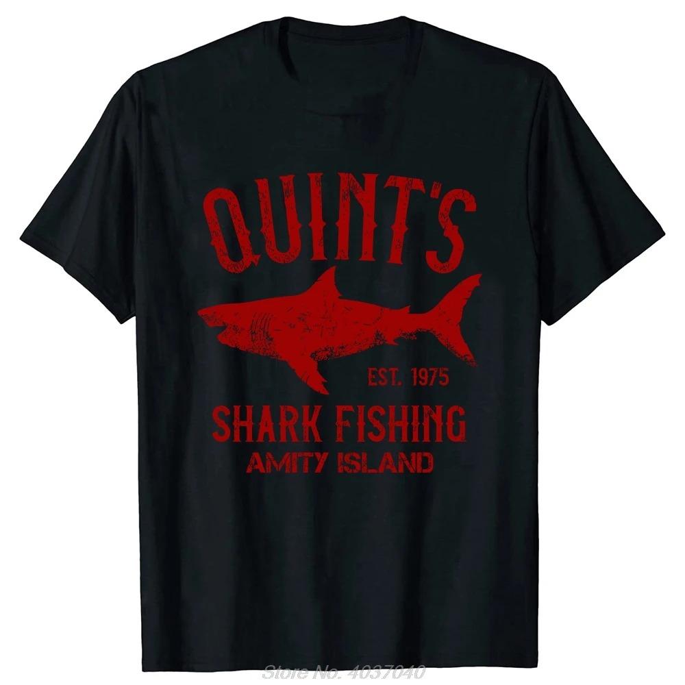 

Quints Shark JAWS Amity Island 1975 Темно-синяя футболка Мужская одежда Повседневная базовая футболка Свободная Фитнес-футболка Футболки Топы 4XL