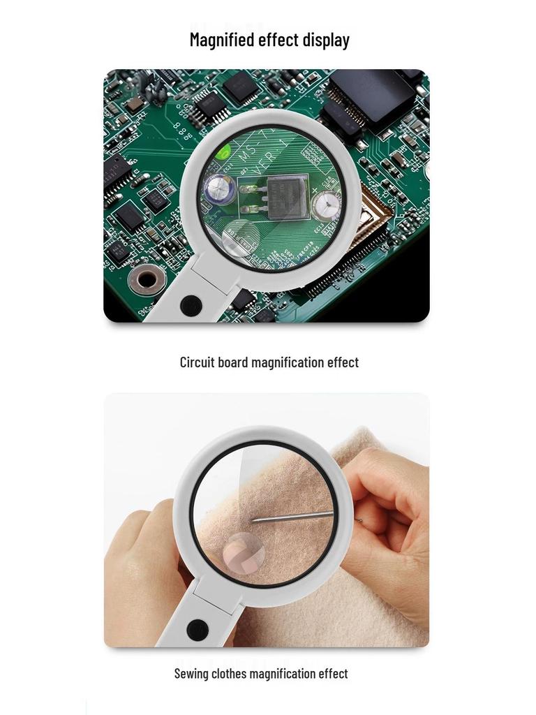 Foldable Handheld USB Plug-In Magnifier with 8 LED Lights for Reading - FS75RC