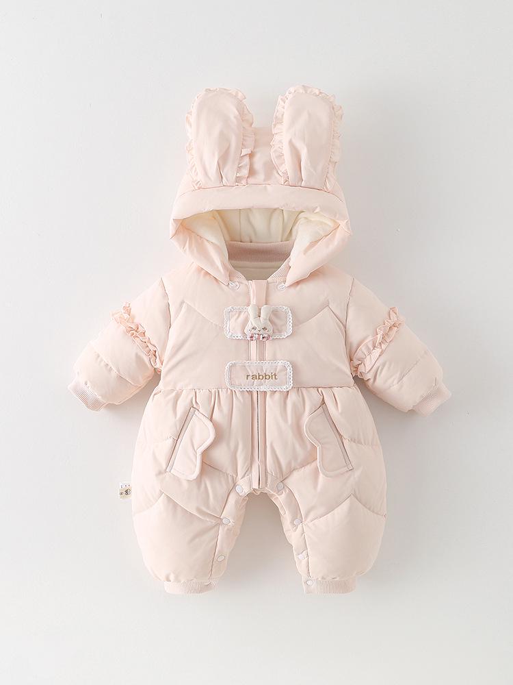 90% Weiße Entendaunen Baby Mädchen Winter Strampler - Leicht, Fleece-gefüttert, Verdickt zum Krabbeln im Freien