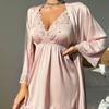 French Lace Deep V Strappy Push-Up Nightgown with Waist-Cinched Robe - Comfortable & Sexy Loungewear