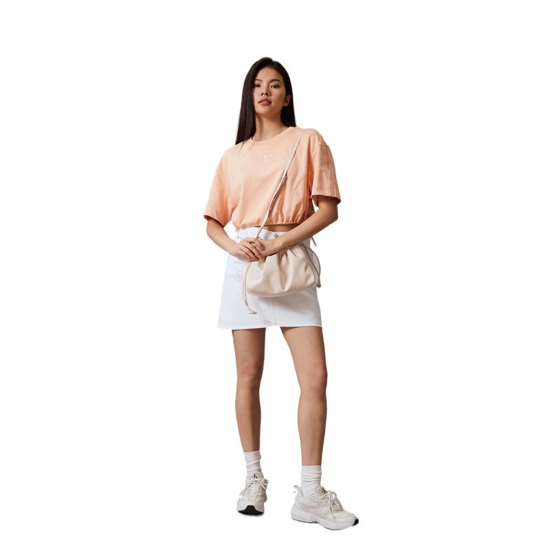 Calvin Klein Cute Drawstring Letter Embossed Pouch Bag Women Shoulder Bag Eggshell-Yellow DH3771-MTR