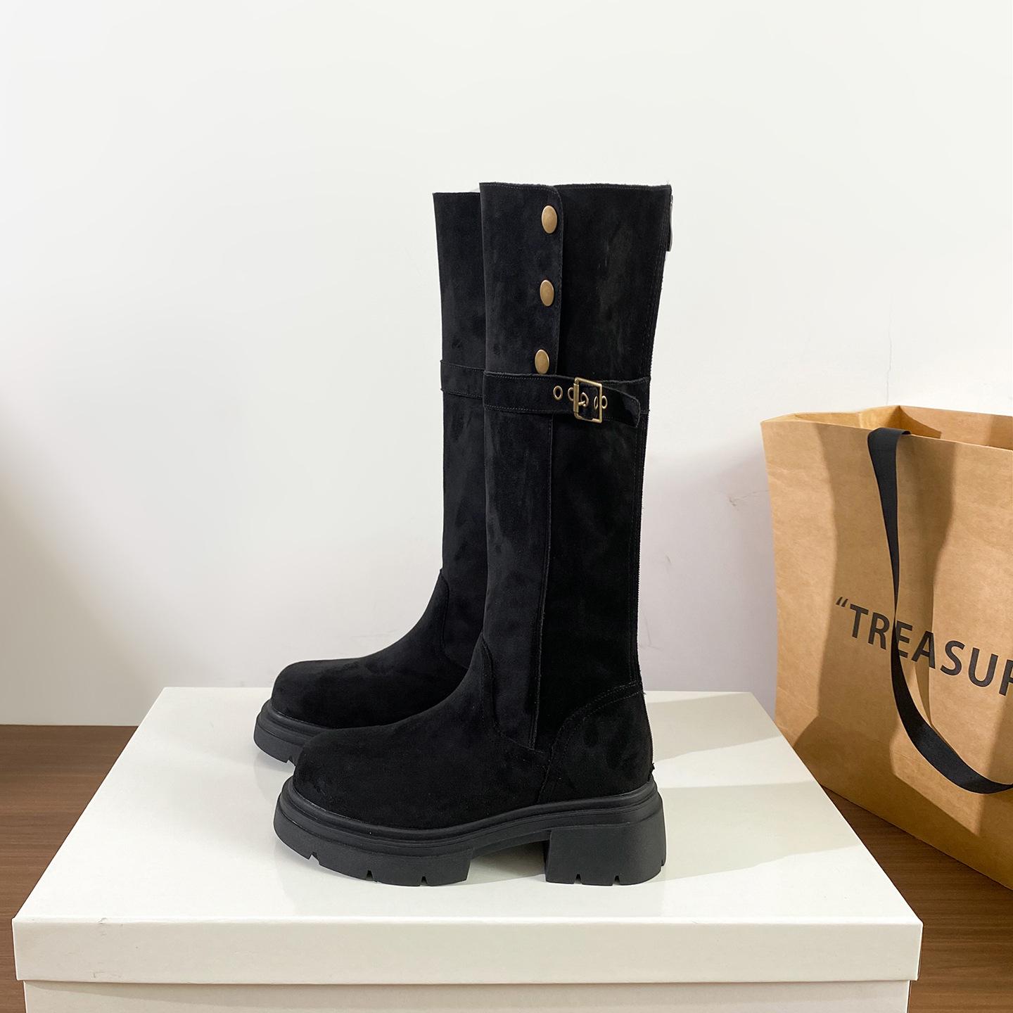 

Женские ботфорты больших размеров 2025 на толстой подошве, эластичные, стройнящие 42