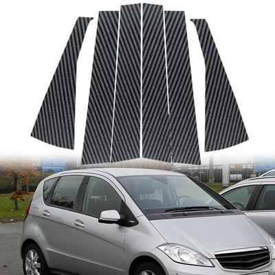 6 sztuk z włókna węglowego na słupek samochodowy, drzwi, okno, osłona, naklejki na kolumnę BC pasujące do Mercedesa Benz klasy A W169 5-drzwiowy hatchback 2005-2012