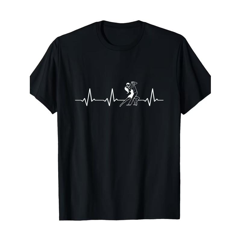 Herren Latein Tanz T-Shirt mit Herzschlag Linien Tanzmustern (Salsa, Bachata, Cha-Cha) - Bequemes und atmungsaktives schwarz-weißes Tanz-Print-T-Shirt,