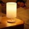 Simple Bedside Table Lamp Dimmable LED Retro Fabric Wooden Bedside Nightstand Lamp for Bedroom