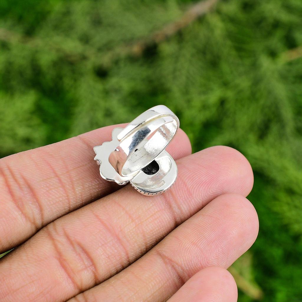 Gift For Her 925 Silver Natural Blue Sunstone Multi Stone Flower Adjustable Ring