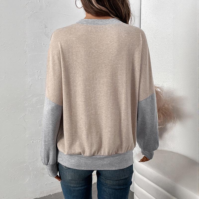 2026 Women's Autumn Fake Two-Piece Color Block Hoodie: Casual Loose Fit, Round Neck
