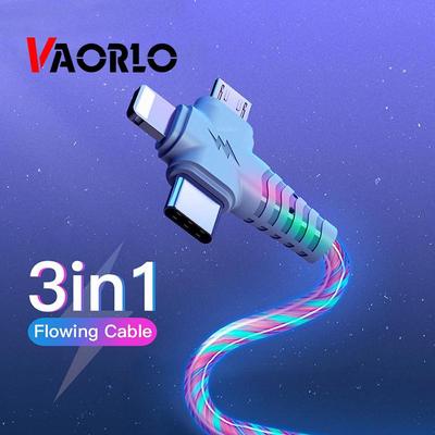 VAORLO Cable de carga brillante 3 en 1, Cable Usb de iluminación luminosa con flujo de carga rápida 2.1A para Samsung, iphone, XiaoMi, HuaWei
