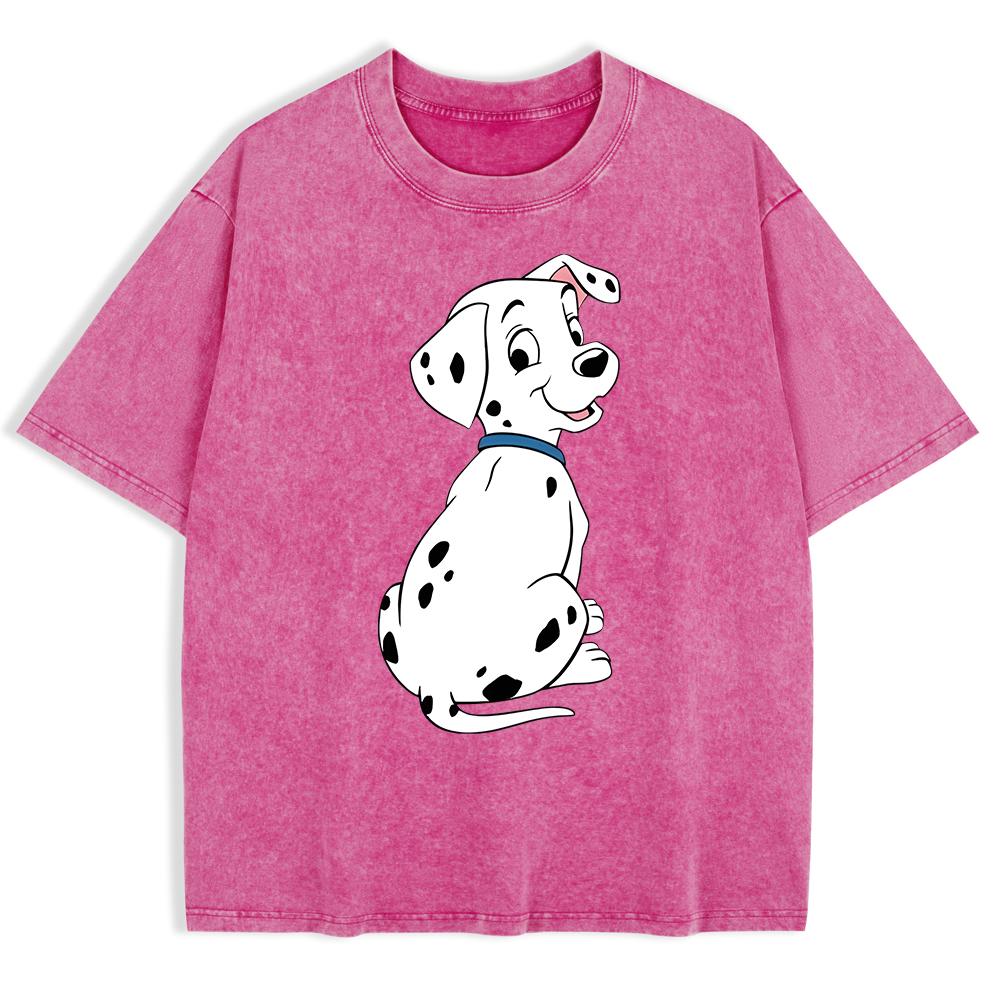 Dalmatian Puppy Printing Washed T-Shirts Mens Cotton Oversized T Shirt Summer Street Short Sleeve Tops O-Neck Clothes