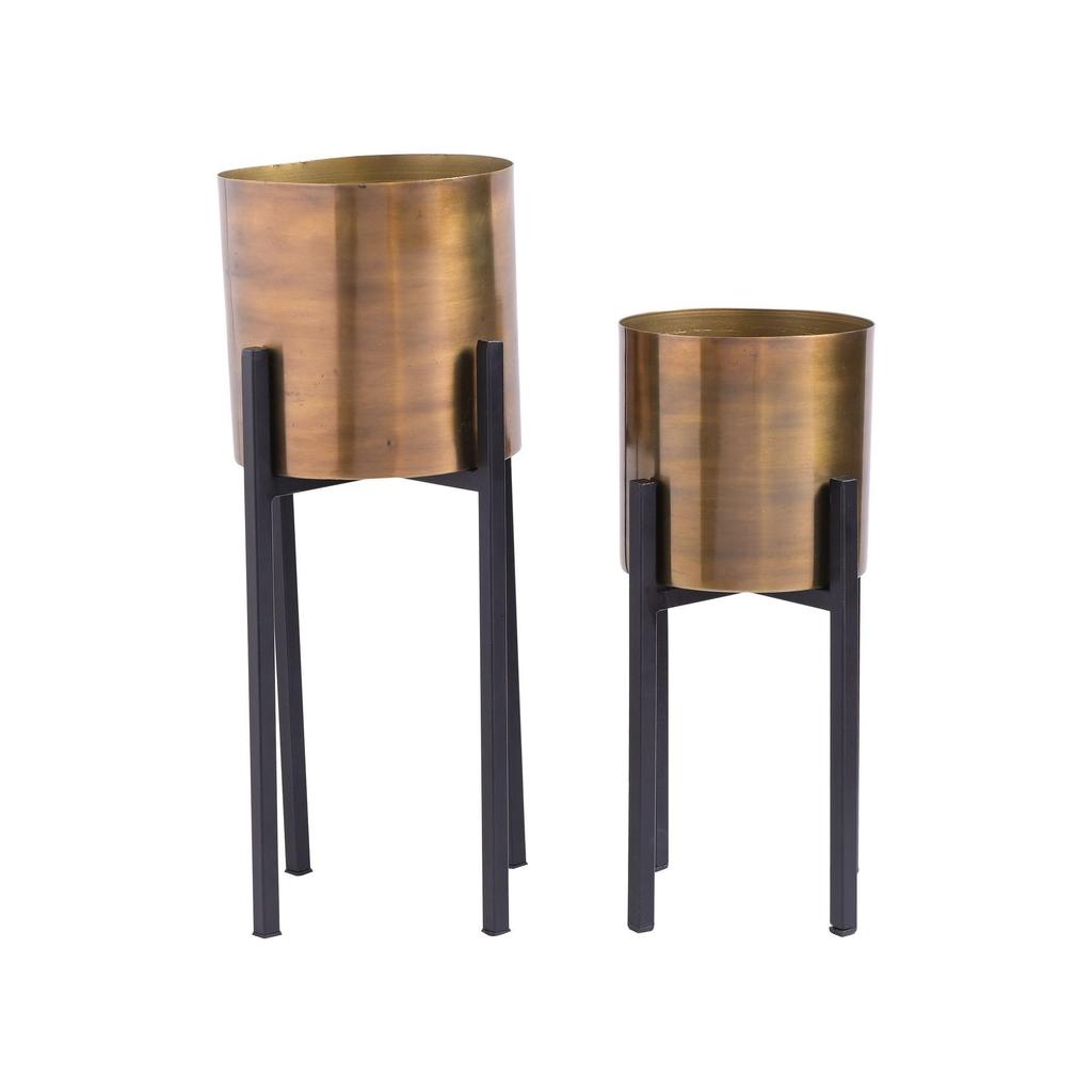 Country Living Set of 2 Iron Planters on Stands Gold & Bronze