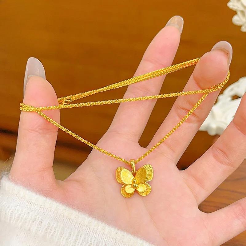Real Gold Store Same Style Women's Gold Necklace Gourd Small Butterfly Pendant Beautiful Jewelry