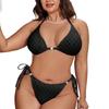 Bikini Maillot de bain Grande taille Européen et Américain Femme Sexy à Forte Poitrine Jacquard Trois-pièces Dos Nu Fendu Maillot de bain Uni