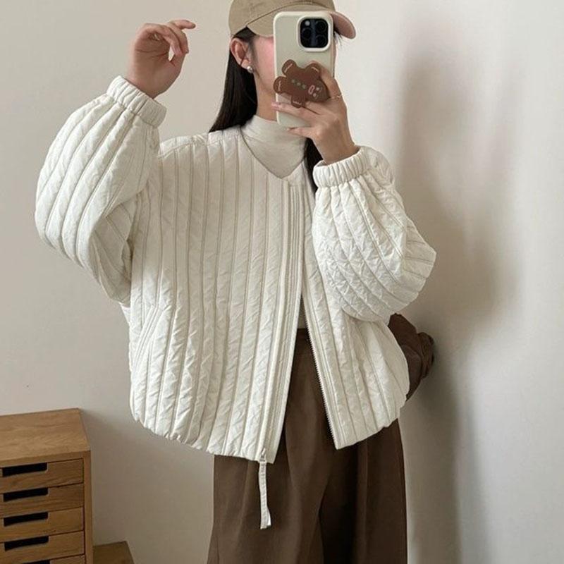 

Корейская куртка из легкого хлопка с круглым вырезом для женщин, зимняя свободная парка на молнии, модная верхняя одежда, женское зимнее пальто S белый