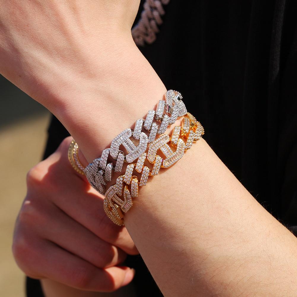 New Hip Hop Gold Jewelry Gold Silver Zircon Cuban Link Bracelet Bling Micro Zircon Bracelet Women Men Iced Out Diamond Bracelets