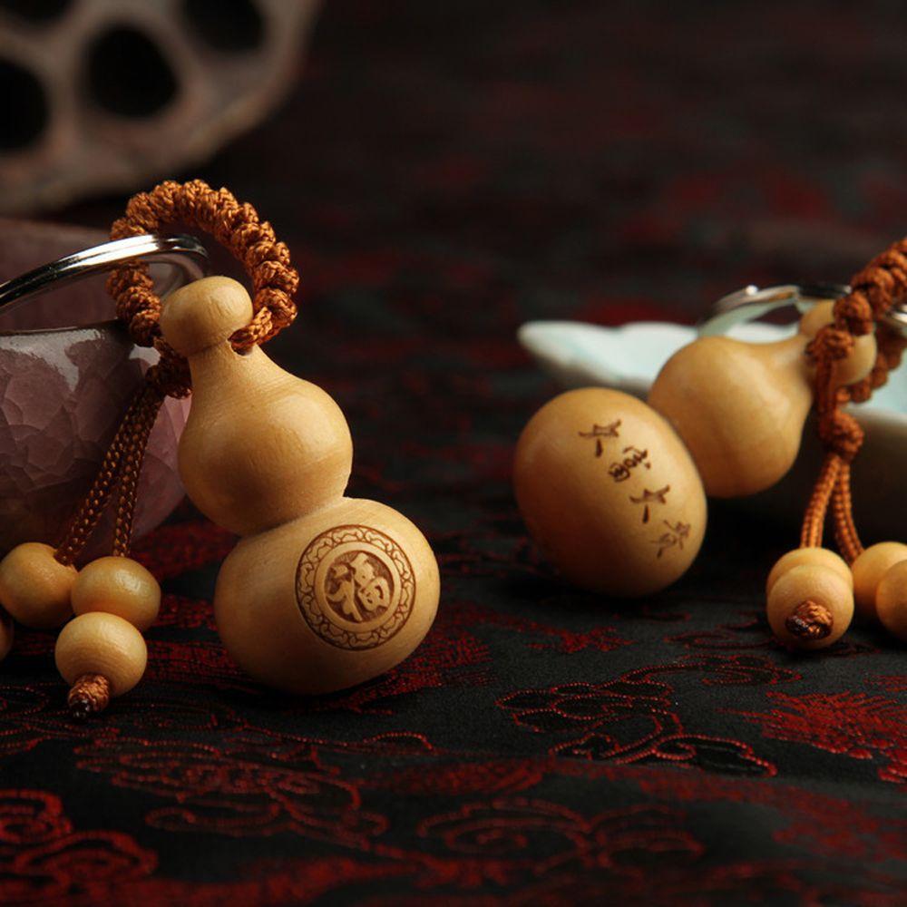 Bag Pendant Wishful Car Key Ring Keychain Peach Wood Keyring Chinese Traditional Good Luck Gourd