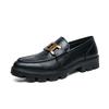 Large size men's shoes fashion metal buckle loafers men's crocodile pattern hairstylist pointed leather shoes men