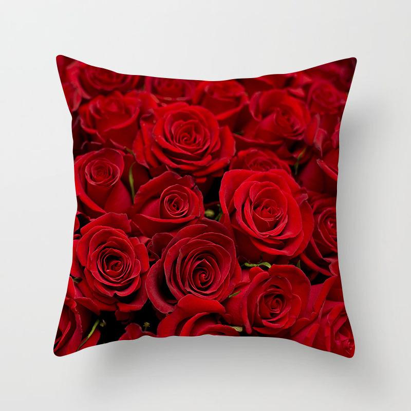 New Valentine's Day Red Rose Pillow Cover Wedding Gift Home Pillow Cover