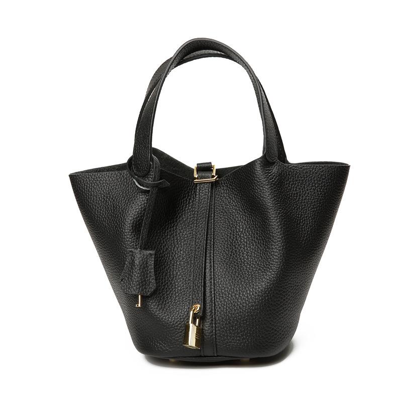 First Layer Cowhide Niche Handbag High Version Vegetable Basket Bag Genuine Leather Large Capacity High-end Sense Exquisite Bucket Bag