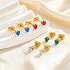 Exquisite Colorful Crystal Zircon Heart Stainless Steel Small Stud Earrings for Women, Hypoallergenic Luxury Jewelry Gift