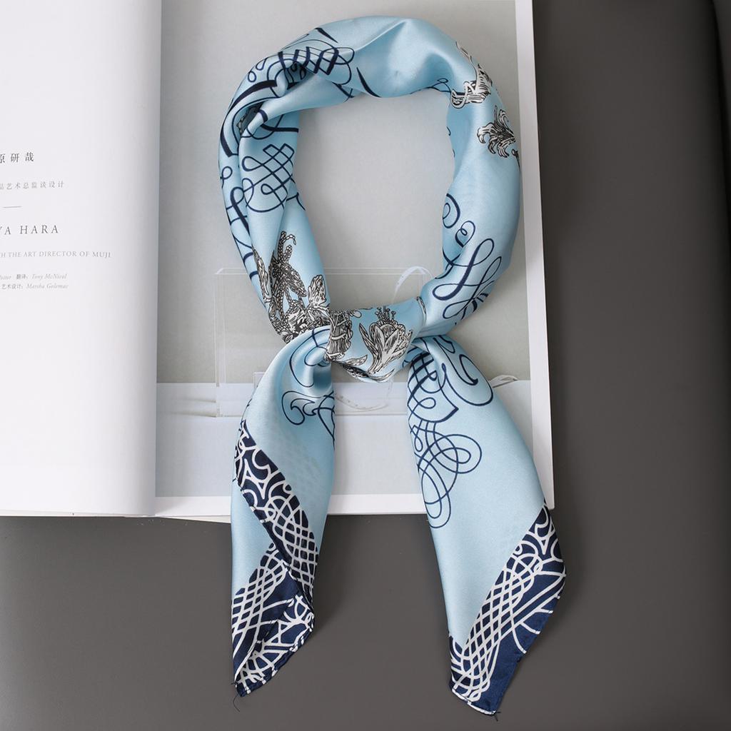 2021 Fashion 70*70cm Square Women Cat Anchor Silk Shawl Scarf Office Lady Hair Neck Headband Foulards Headcloth Muslim Hijab
