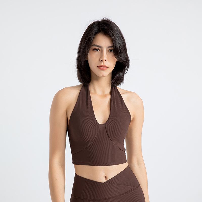 

Ударопрочный спортивный бюстгальтер женский с высокой поддержкой, топ для тренировок, халтер, бесшовный бюстгальтер для йоги, дышащий, без косточек, фитнес-топ, для бега, для спортзала, активная одежда XL кофейный