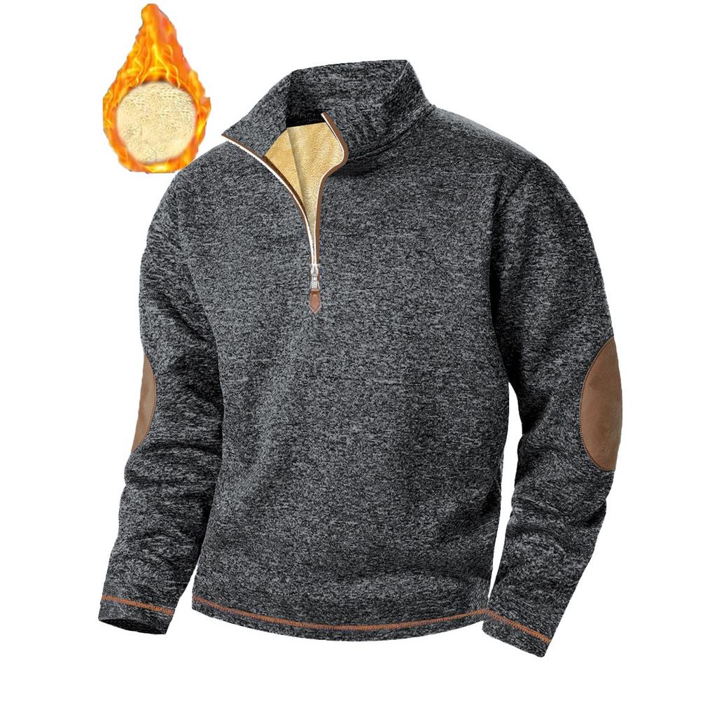 Men's Textured Jacquard Hooded Jacket - Thickened Zip-Front Sweatshirt with Stand Collar