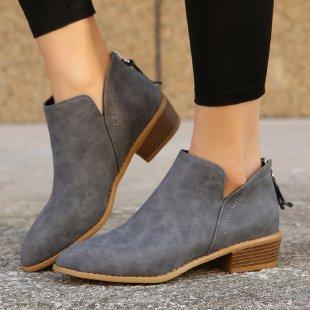 Women British Style Solid Color Low Top Flats Zipper Backstrap Thick Heel Thin Style for All Seasons Shoes for Women