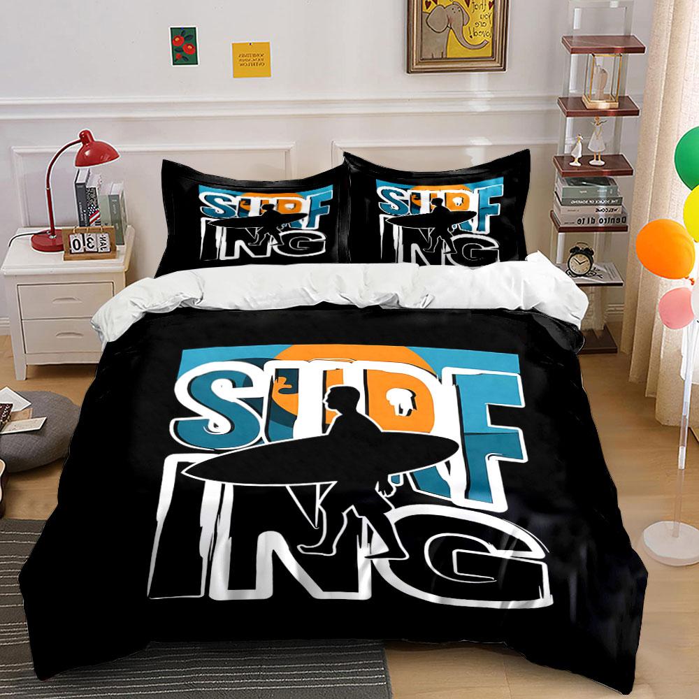 Surfer silhouette, bold text. Bedding sets Duvet cover sets Duvet covers Pillowcases(1 * Duvet Cover 2 * Pillowcases without duvet insert) 135x200cm